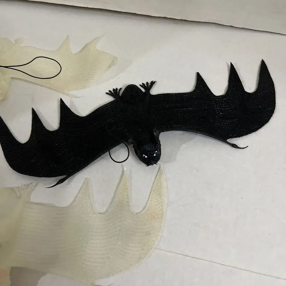 3 Vintage Halloween Rubber Hanging Bats 2 Glow In The Dark 1 Black